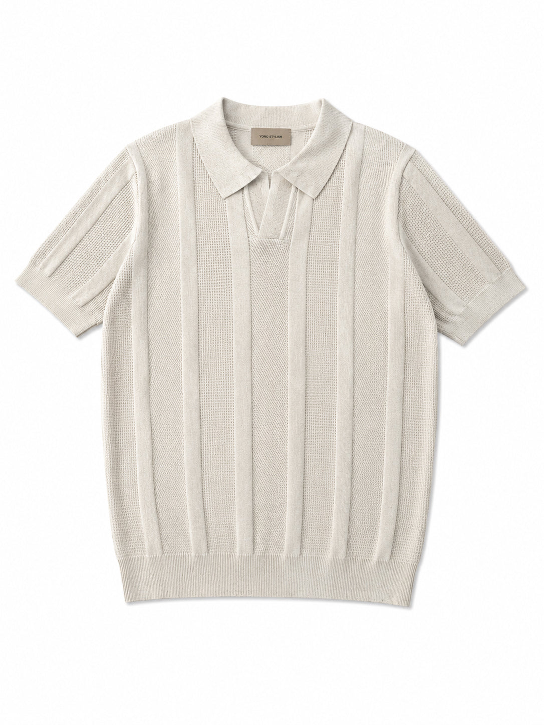 Portofino Waffle Stripe Polo Oatmeal