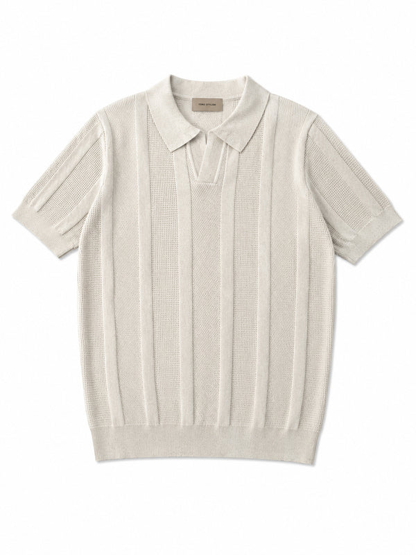 Portofino Waffle Stripe Polo Oatmeal