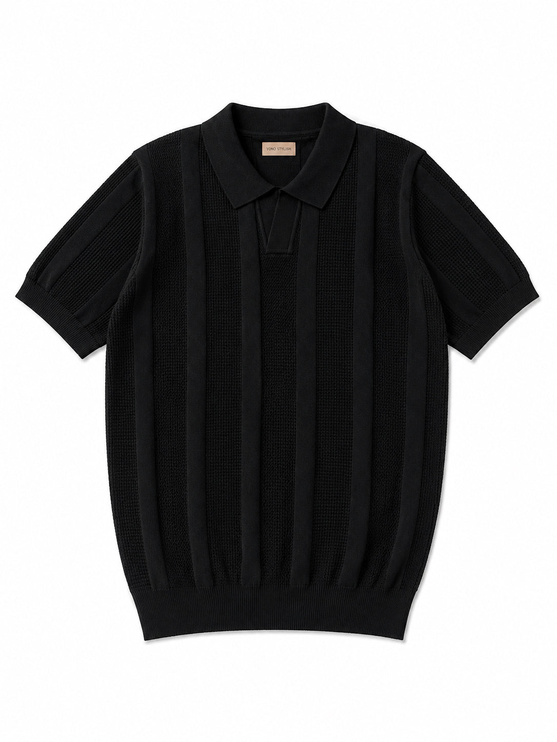 Portofino Waffle Stripe Polo Black