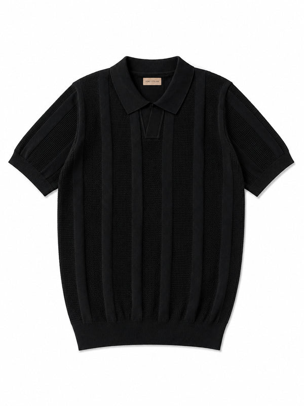 Portofino Waffle Stripe Polo Black