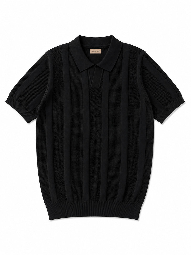 Portofino Waffle Stripe Polo Black