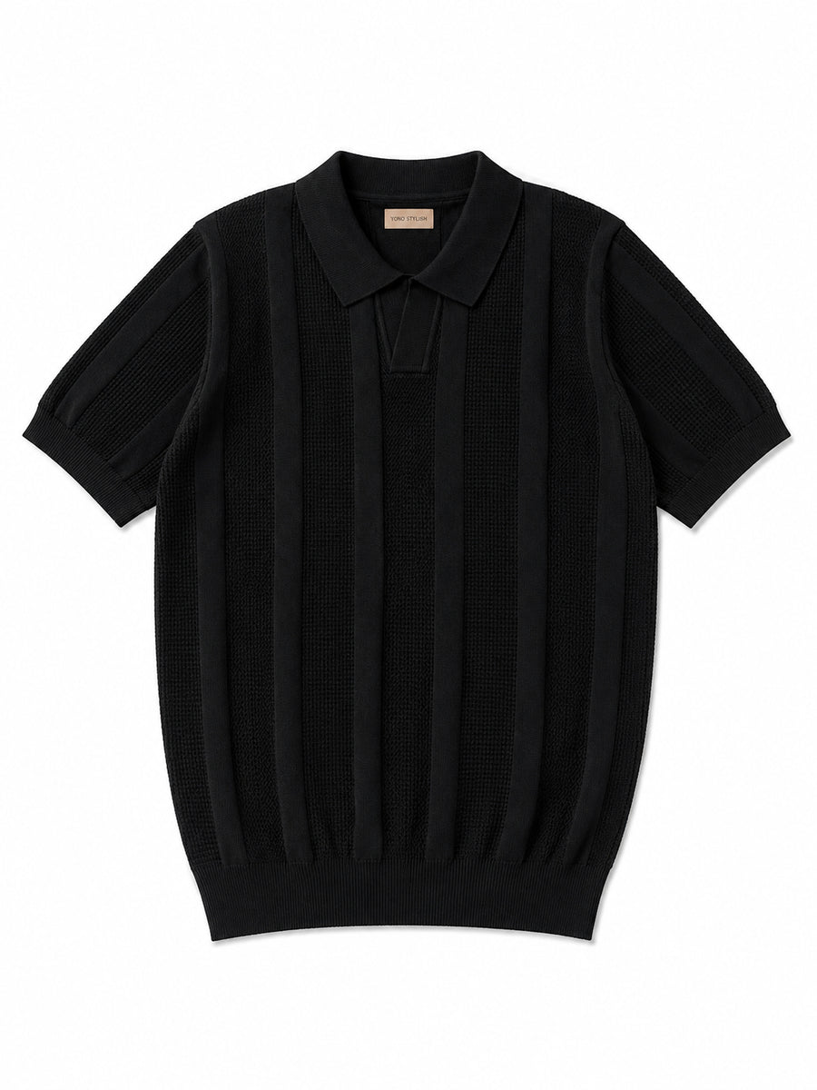 Portofino Waffle Stripe Polo Black