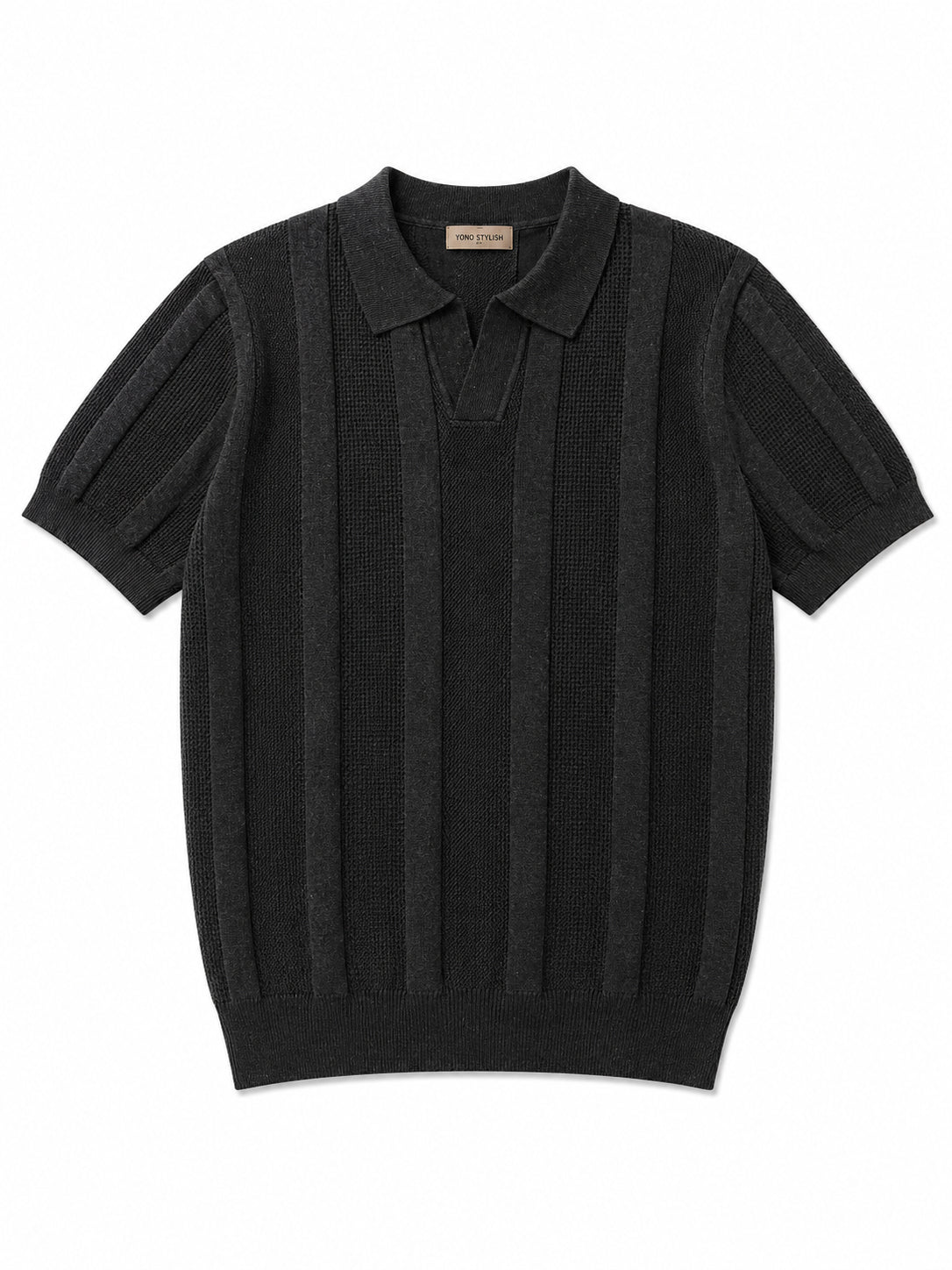 Portofino Waffle-Stripe Knit Polo - Charcoal
