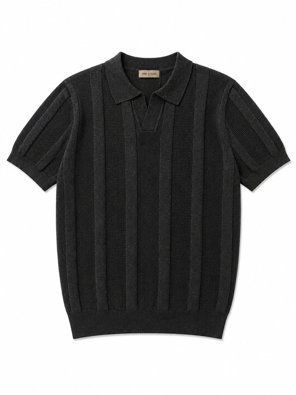 Portofino Waffle-Stripe Knit Polo - Charcoal