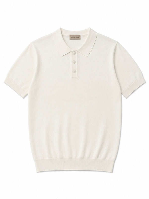 Portofino Button Knit Polo - Ivory