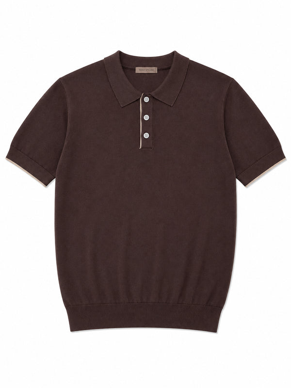 Portofino Button Knit Polo - Espresso
