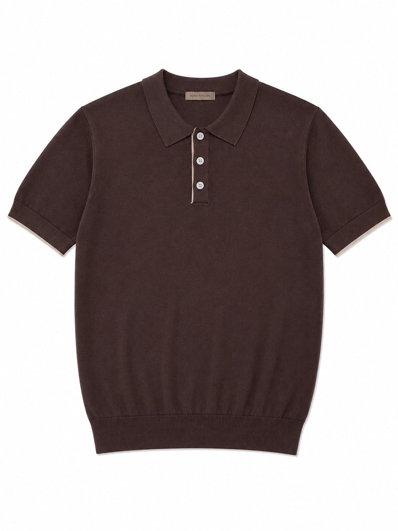 Portofino Button Knit Polo - Espresso