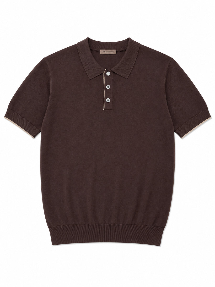 Portofino Button Knit Polo - Espresso