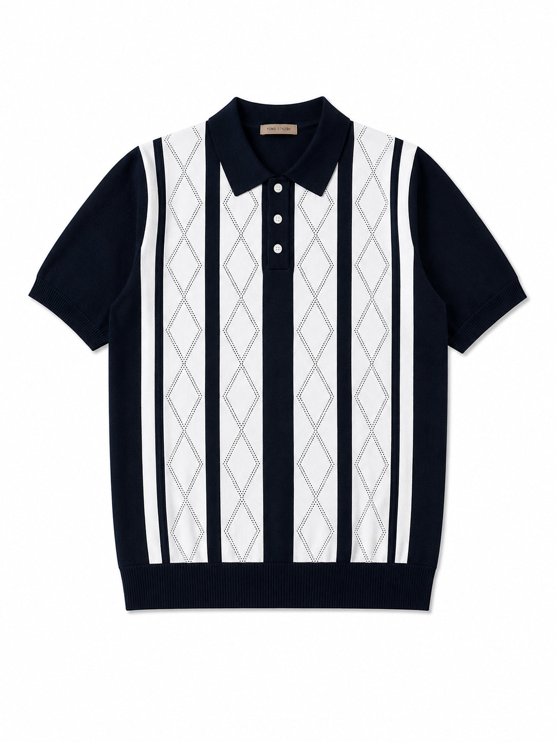 Portofino Argyle-Panel Knit Polo - Navy