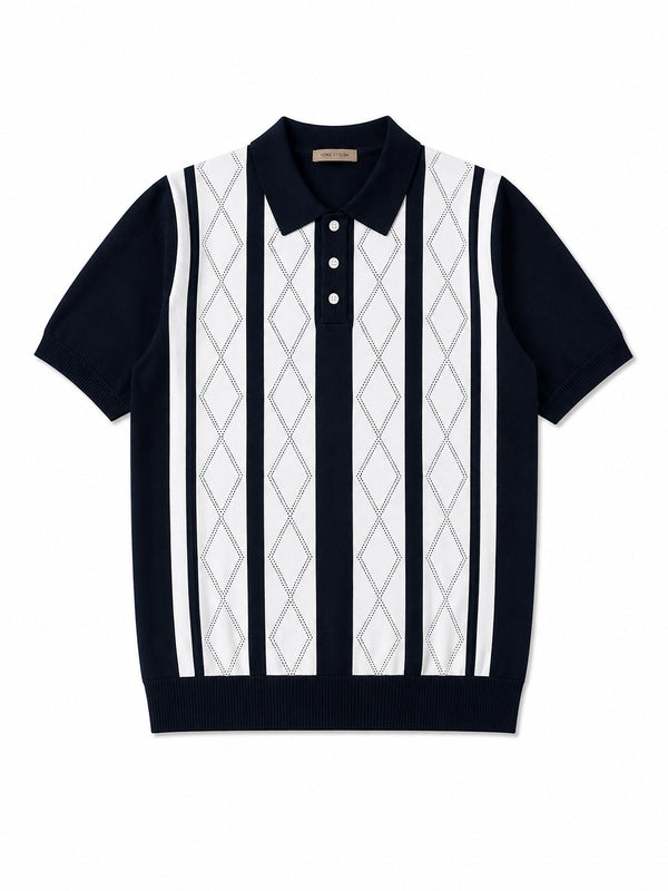 Portofino Argyle-Panel Knit Polo - Navy