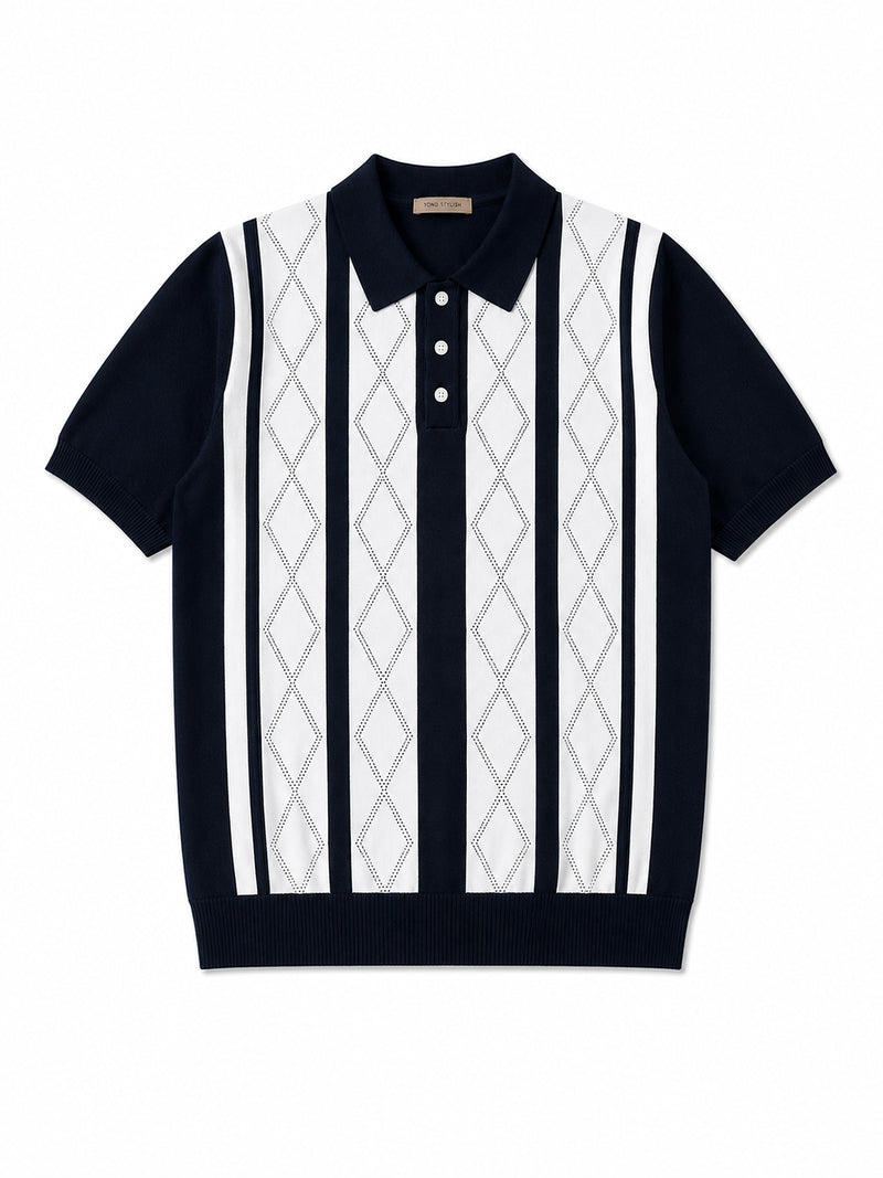 Portofino Argyle-Panel Knit Polo - Navy