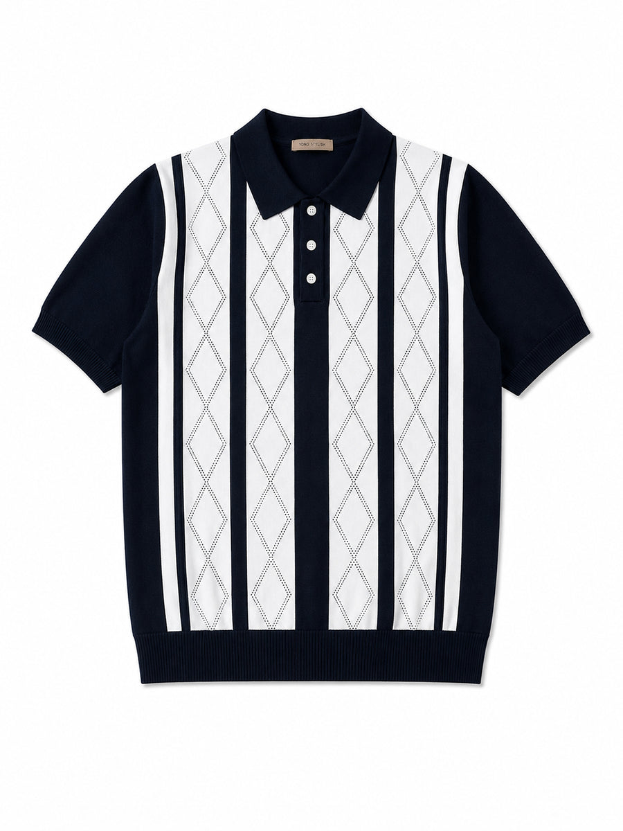 Portofino Argyle-Panel Knit Polo - Navy
