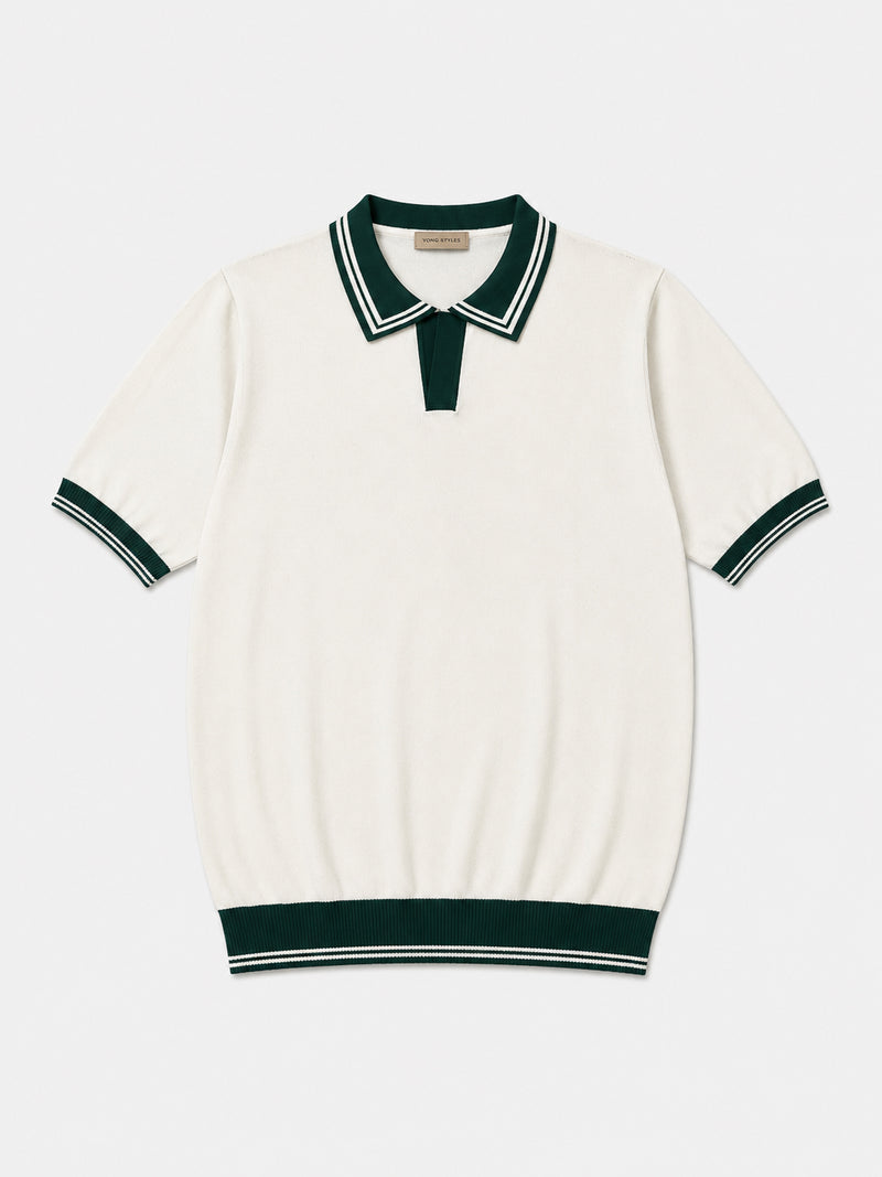 Portofino Varsity-Stripe Knit Polo - Ivory