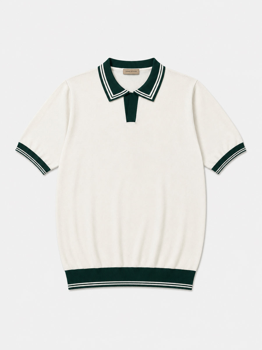 Portofino Varsity-Stripe Knit Polo - Ivory