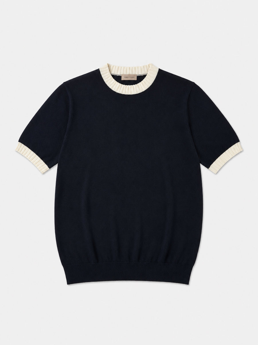 Portofino Contrast-Trim Knit Tee - Navy