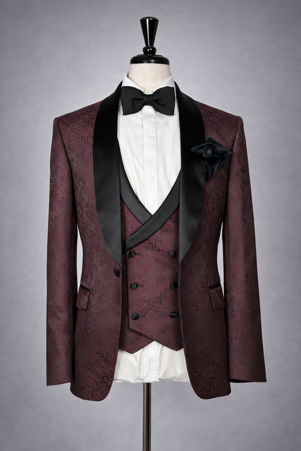 Crimson Jacquard Three-Piece