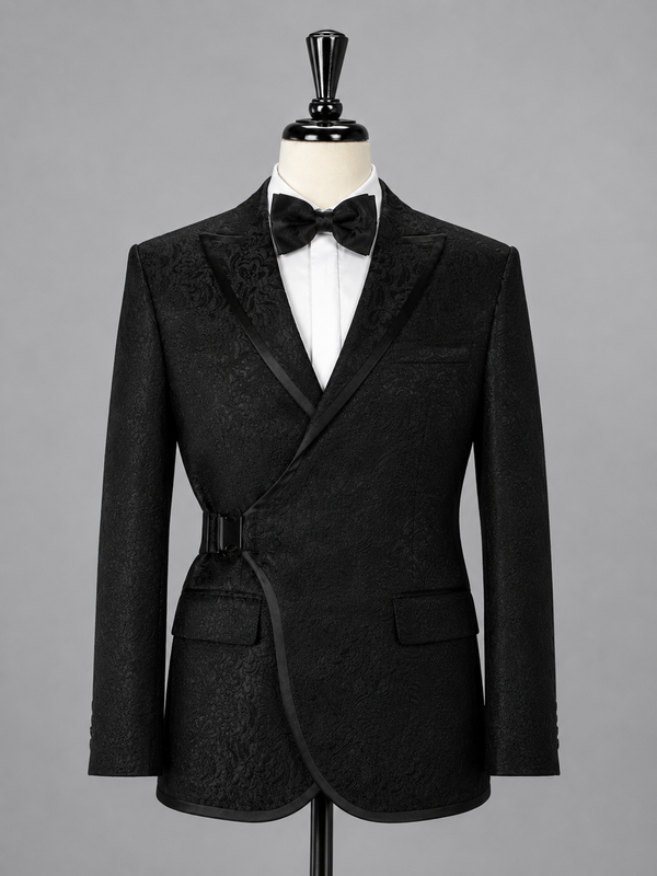 Black Double-Breasted Jacquard Tux