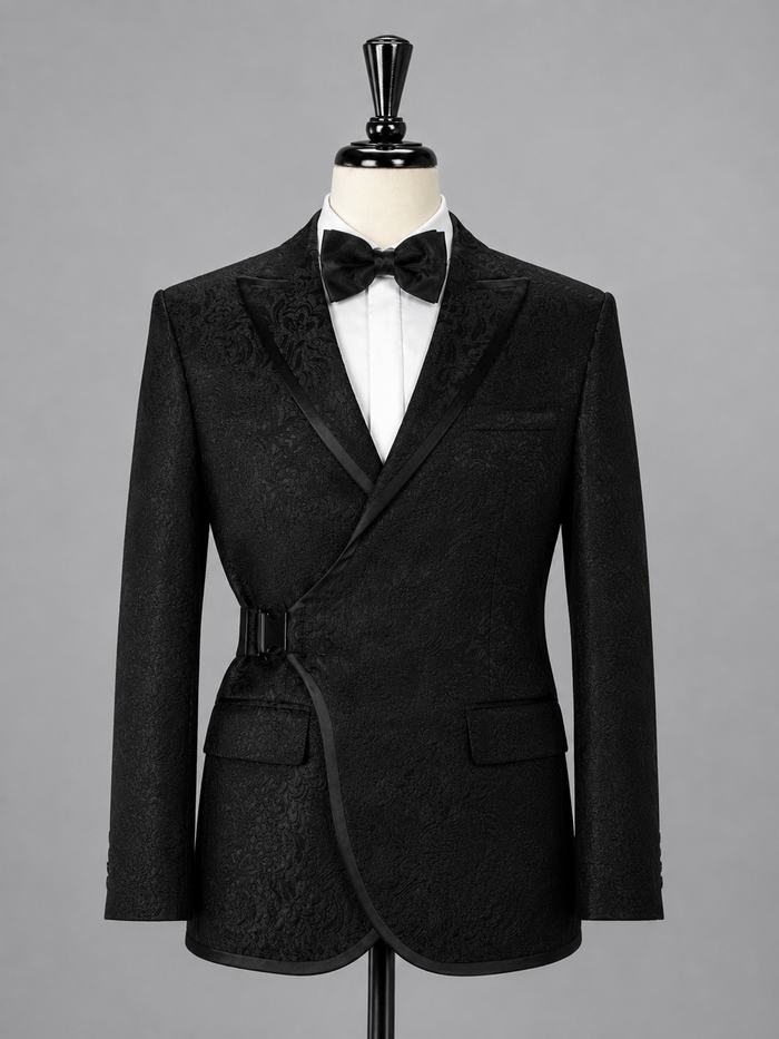 Black Double-Breasted Jacquard Tux