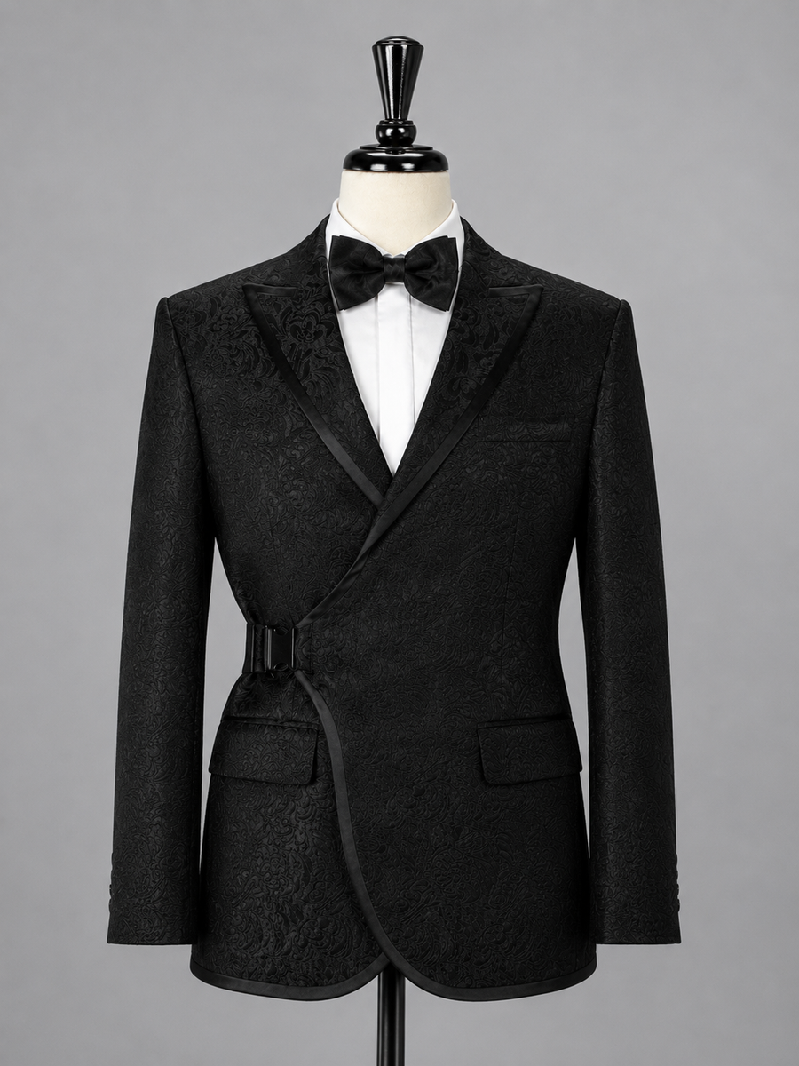 Black Double-Breasted Jacquard Tux